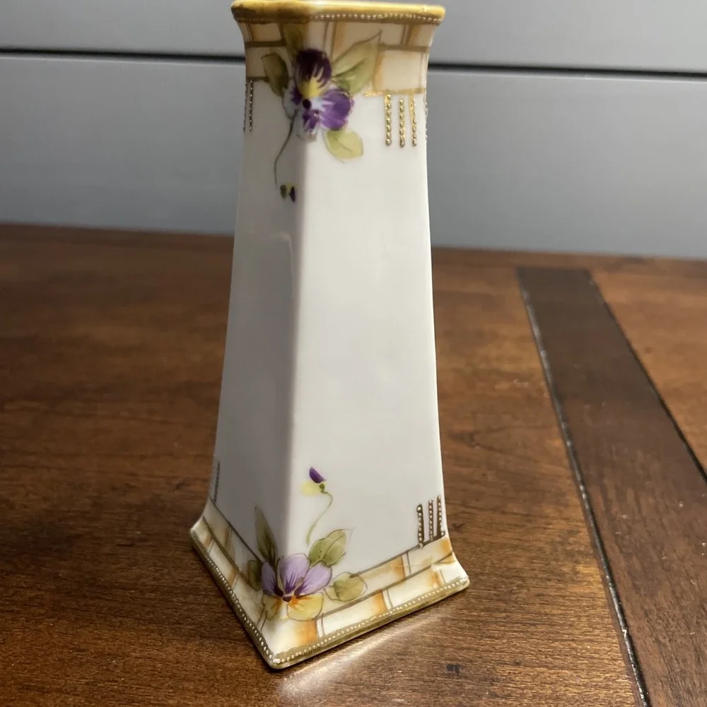 Vintage Handpainted Nippon Porcelain Vase with Purple Violet Flowers Buds